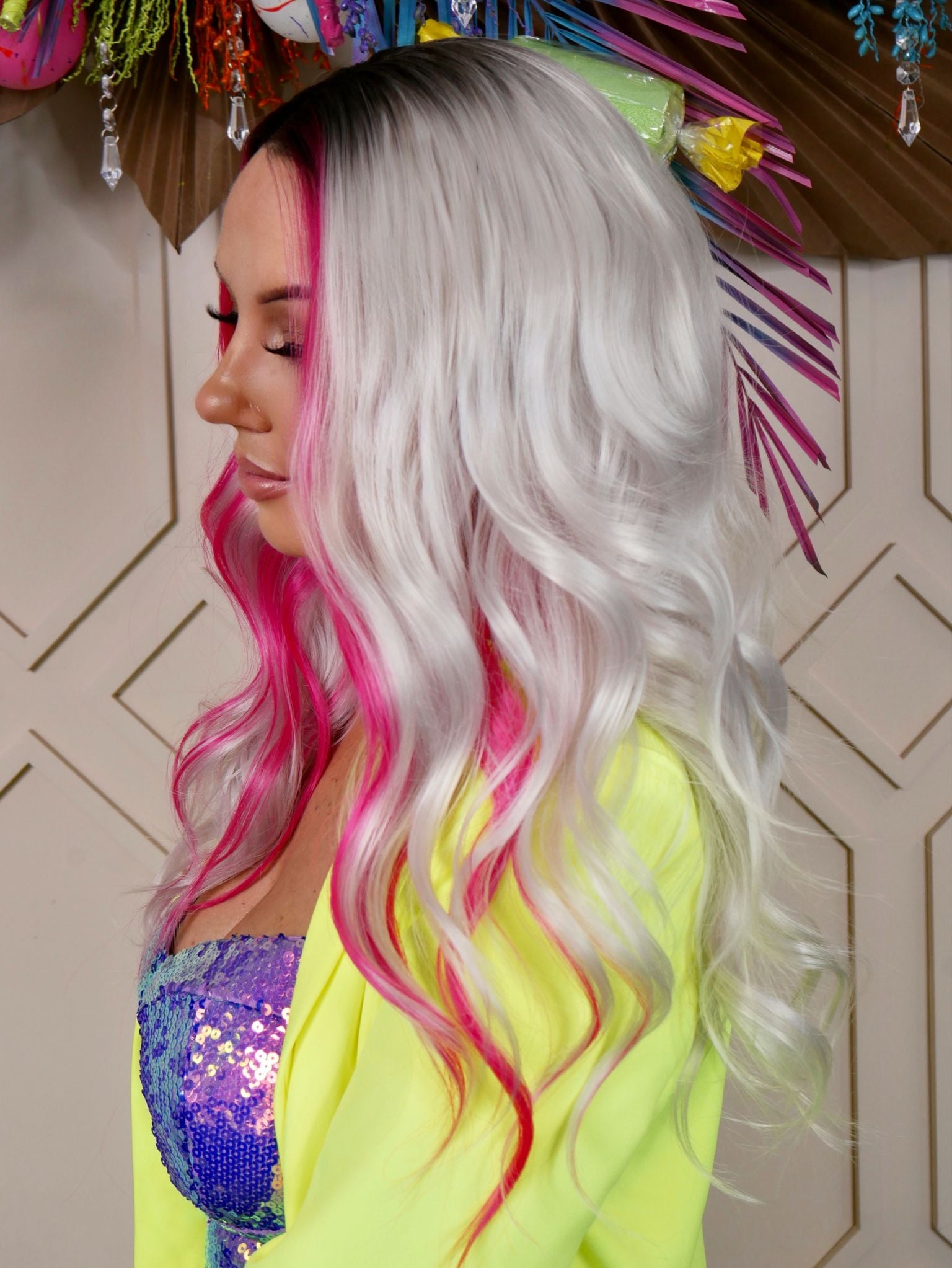 chelsey smith cosmetics wigs neon rainbow long crown Women s