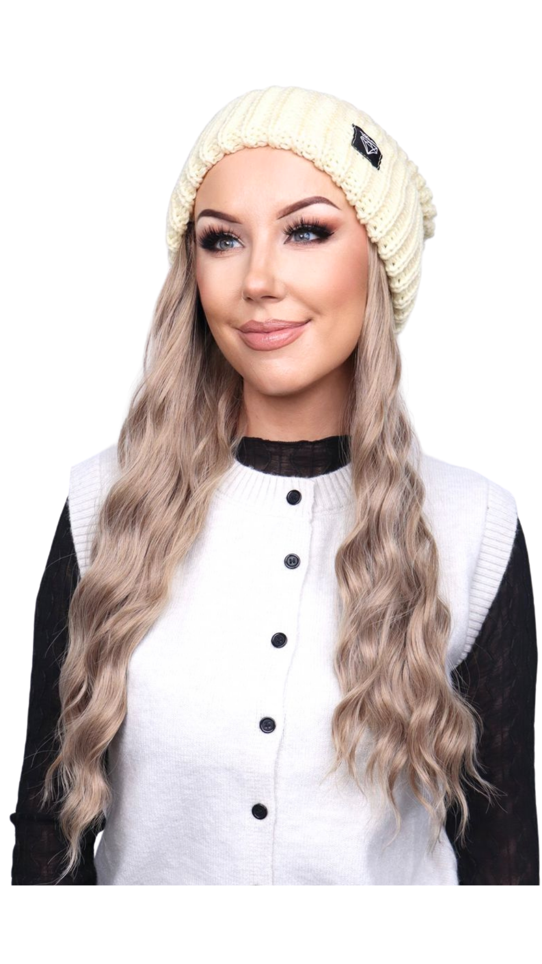 Buttercream Beanie (Dark Blonde Wavy)