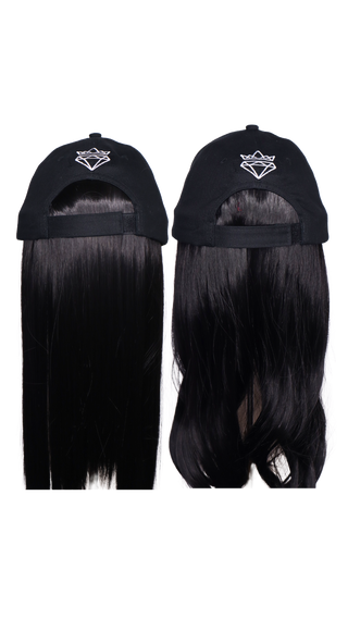 White Baseball Hat Wig with CSC Logo (Short black) 2 wefts Straight and wave *Single Ladies - FINAL SALE