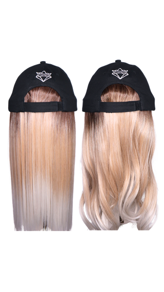 White Baseball Hat Wig with CSC Logo (Two Mid-Length Wefts) - FINAL SALE