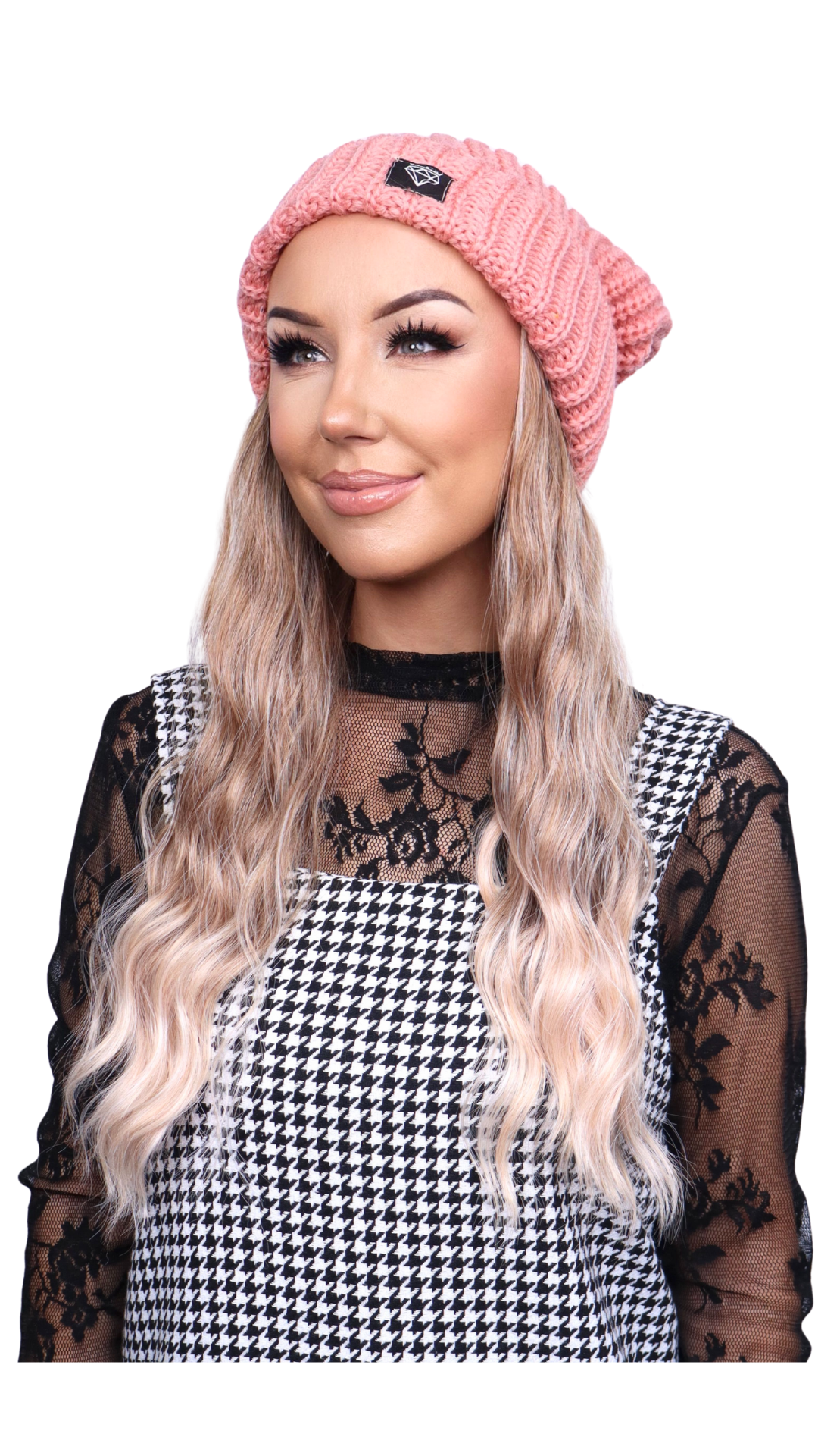 Pink Beanie (Apricot Wavy)