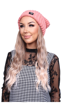 Pink Beanie (Apricot Wavy)