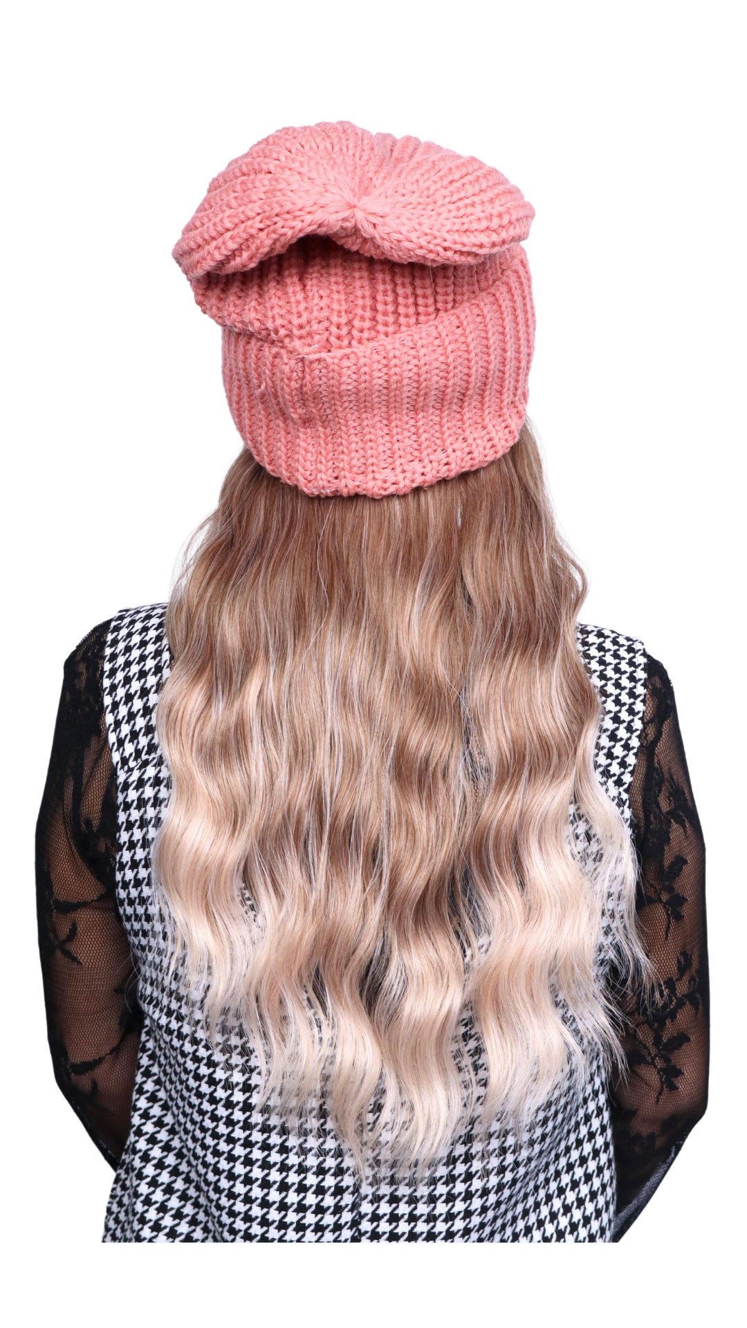 Pink Beanie (Apricot Wavy)