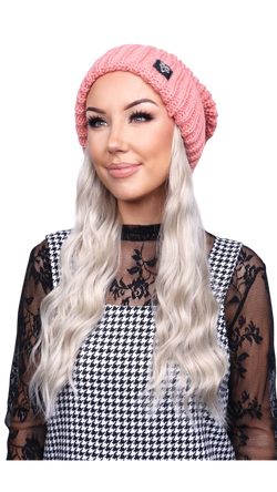 Pink Beanie (Blonde Wavy)