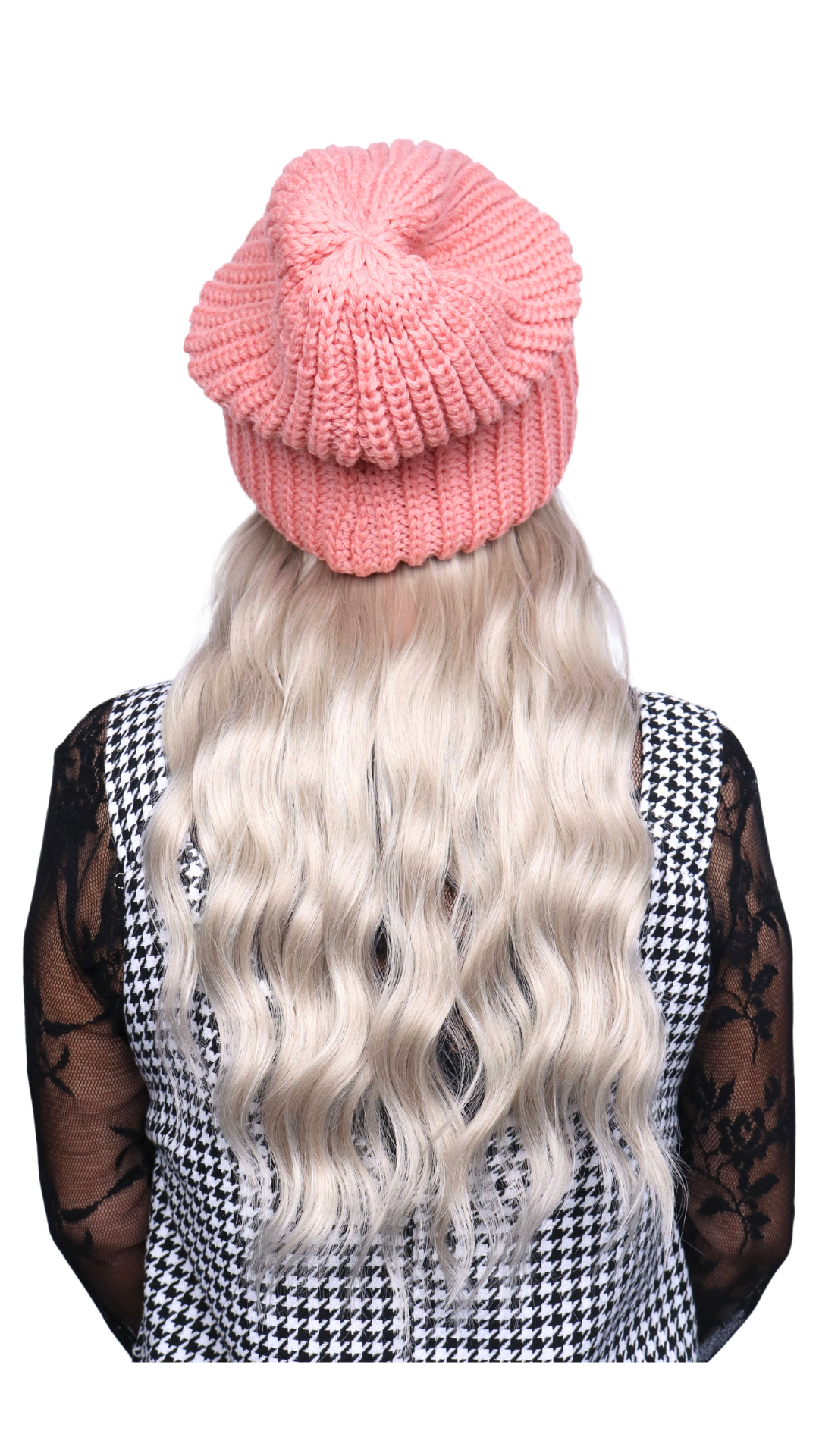 Pink Beanie (Blonde Wavy)