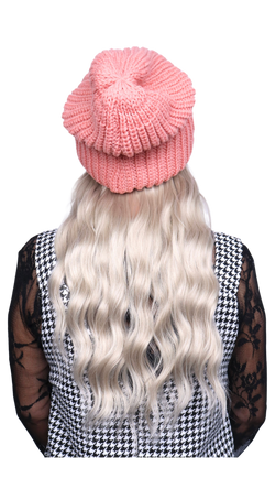 Pink Beanie (Blonde Wavy)