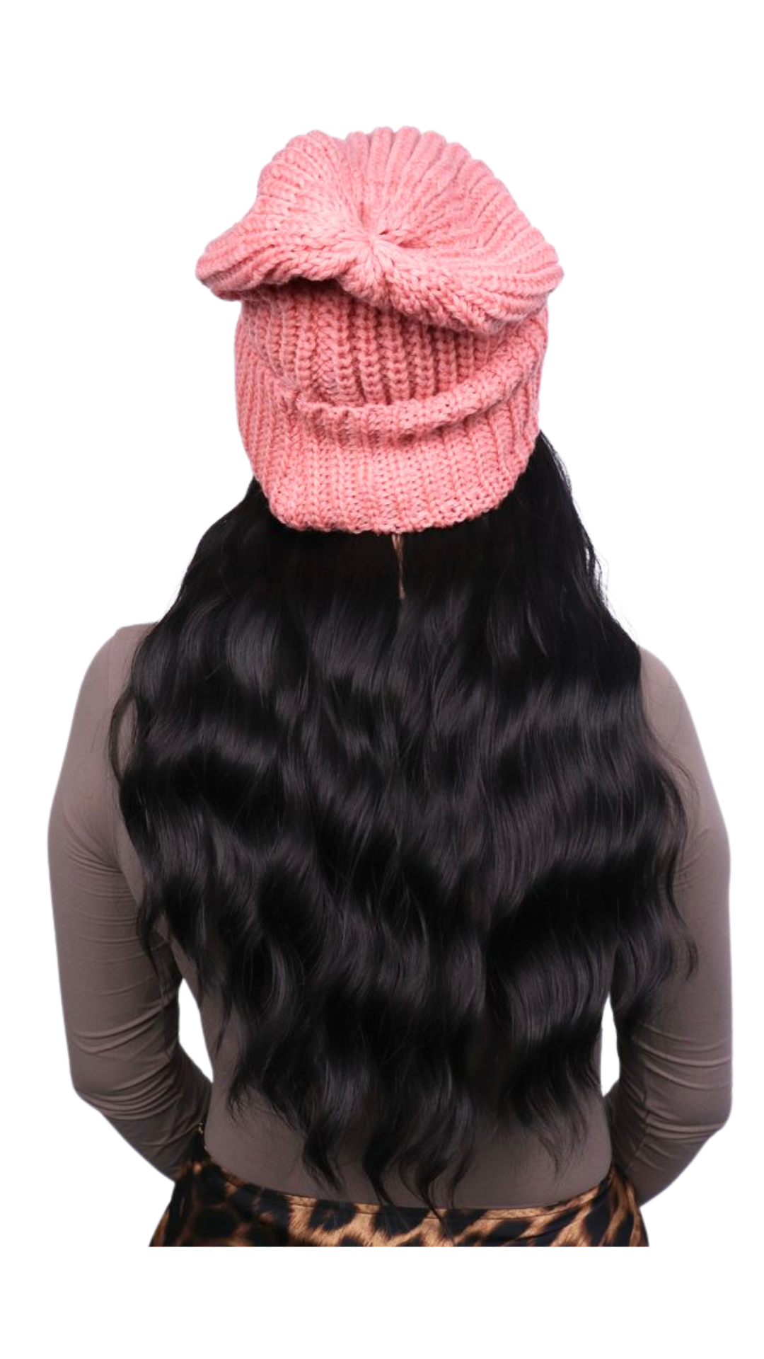 Pink Beanie (Black Wavy)