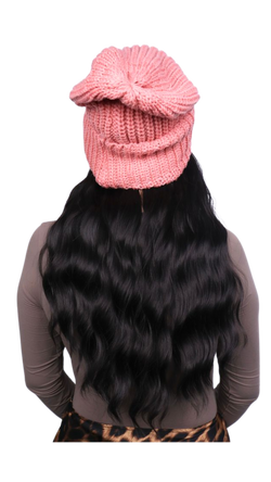 Pink Beanie (Black Wavy)