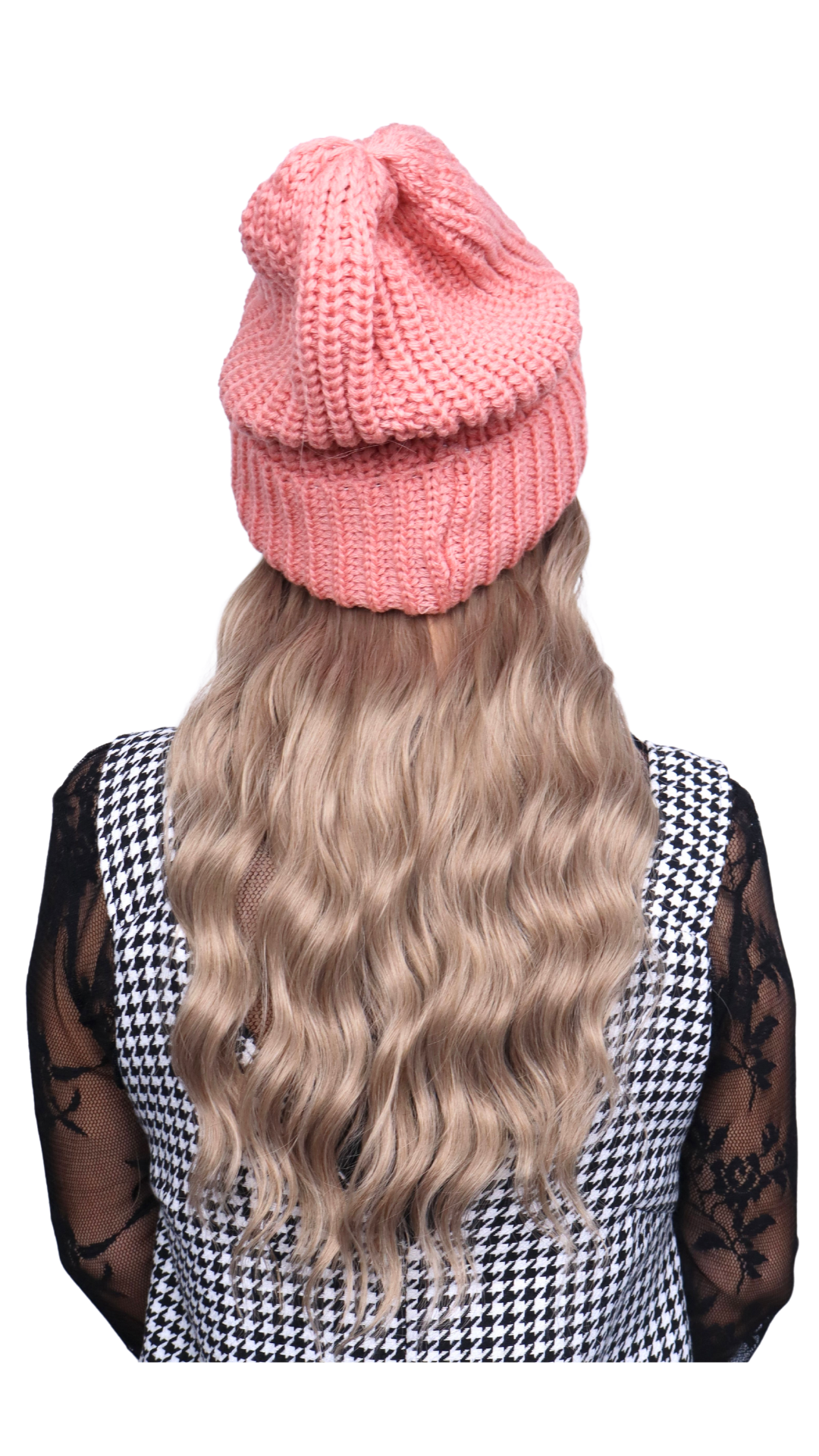 Pink Beanie (Dark Blonde Wavy)