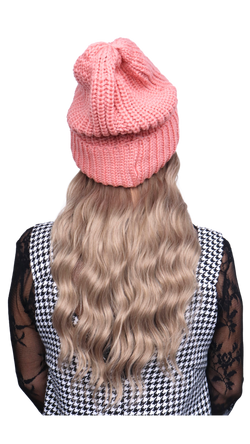 Pink Beanie (Dark Blonde Wavy)