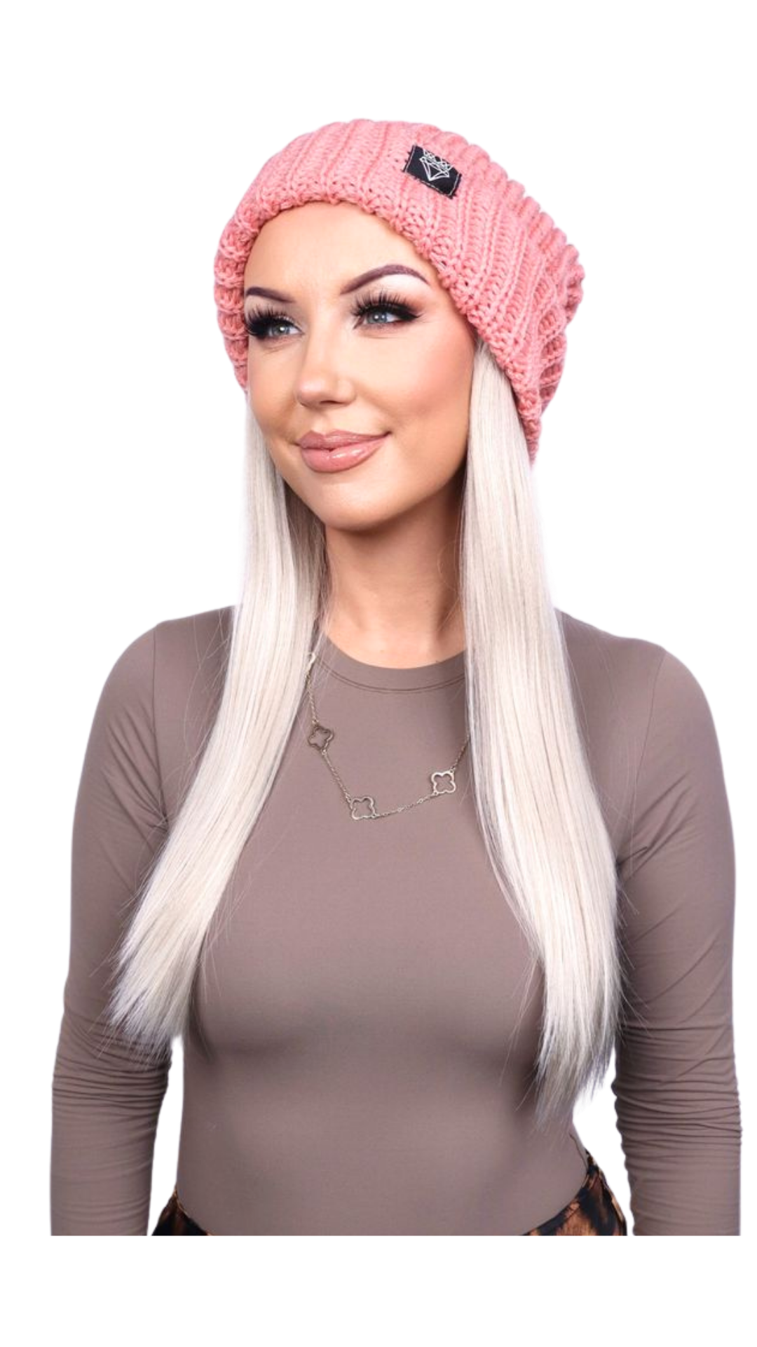 Pink Beanie (Blonde Straight)