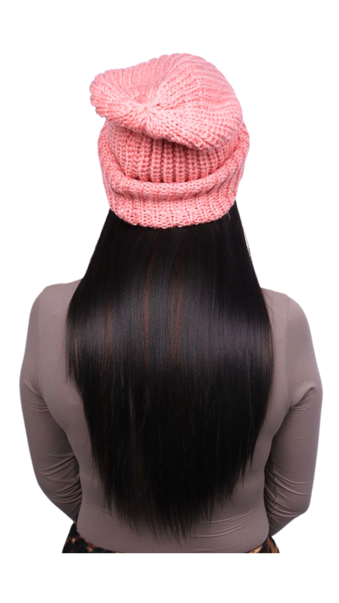 Pink Beanie (Brunette Straight)