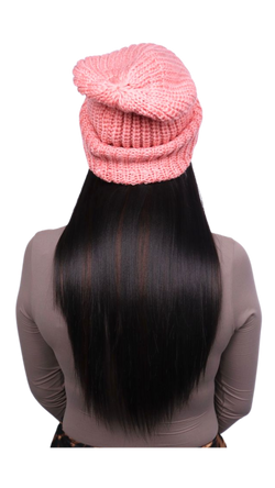 Pink Beanie (Brunette Straight)