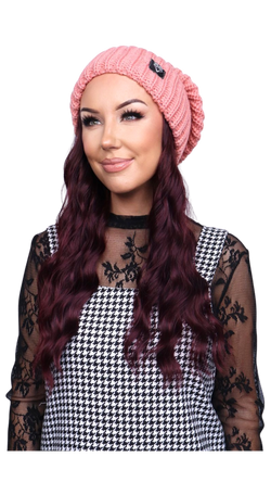 Pink Beanie (Burgundy Wavy)