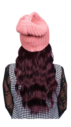 Pink Beanie (Burgundy Wavy)