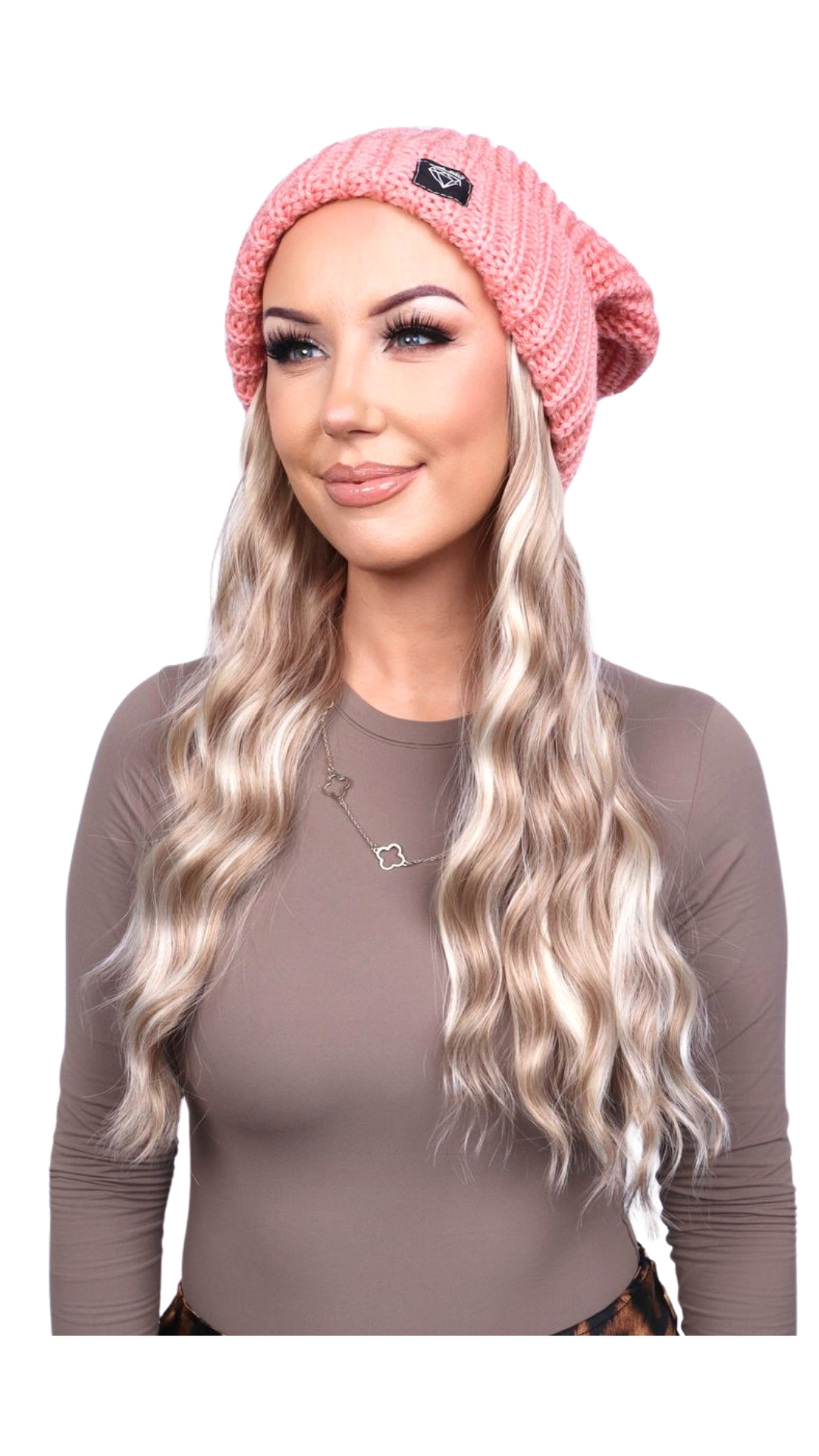 Pink Beanie (Dimensional Blonde Wavy)