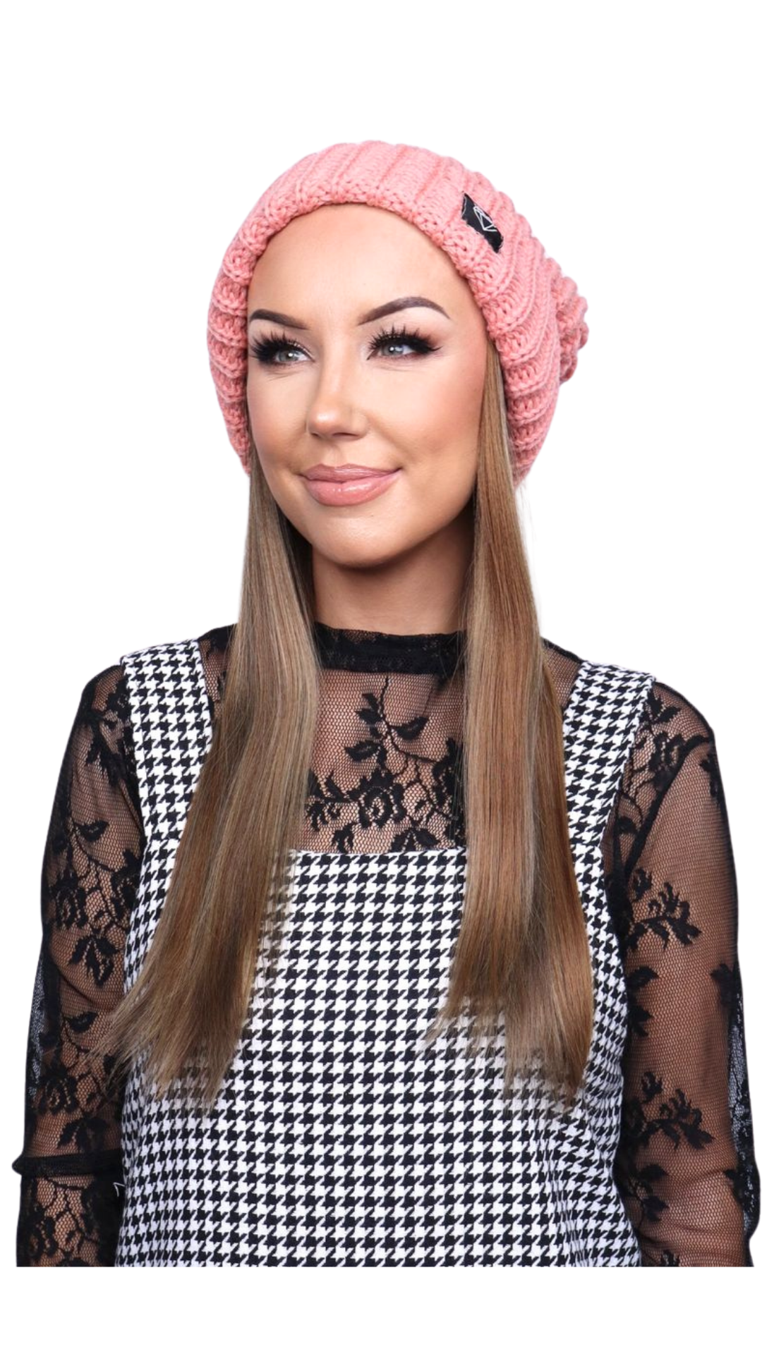 Pink Beanie (Golden Brunette Straight)