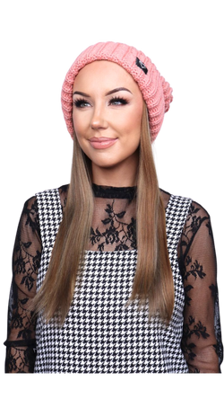 Pink Beanie (Golden Brunette Straight)