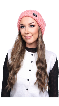 Pink Beanie (Golden Brunette Wavy)