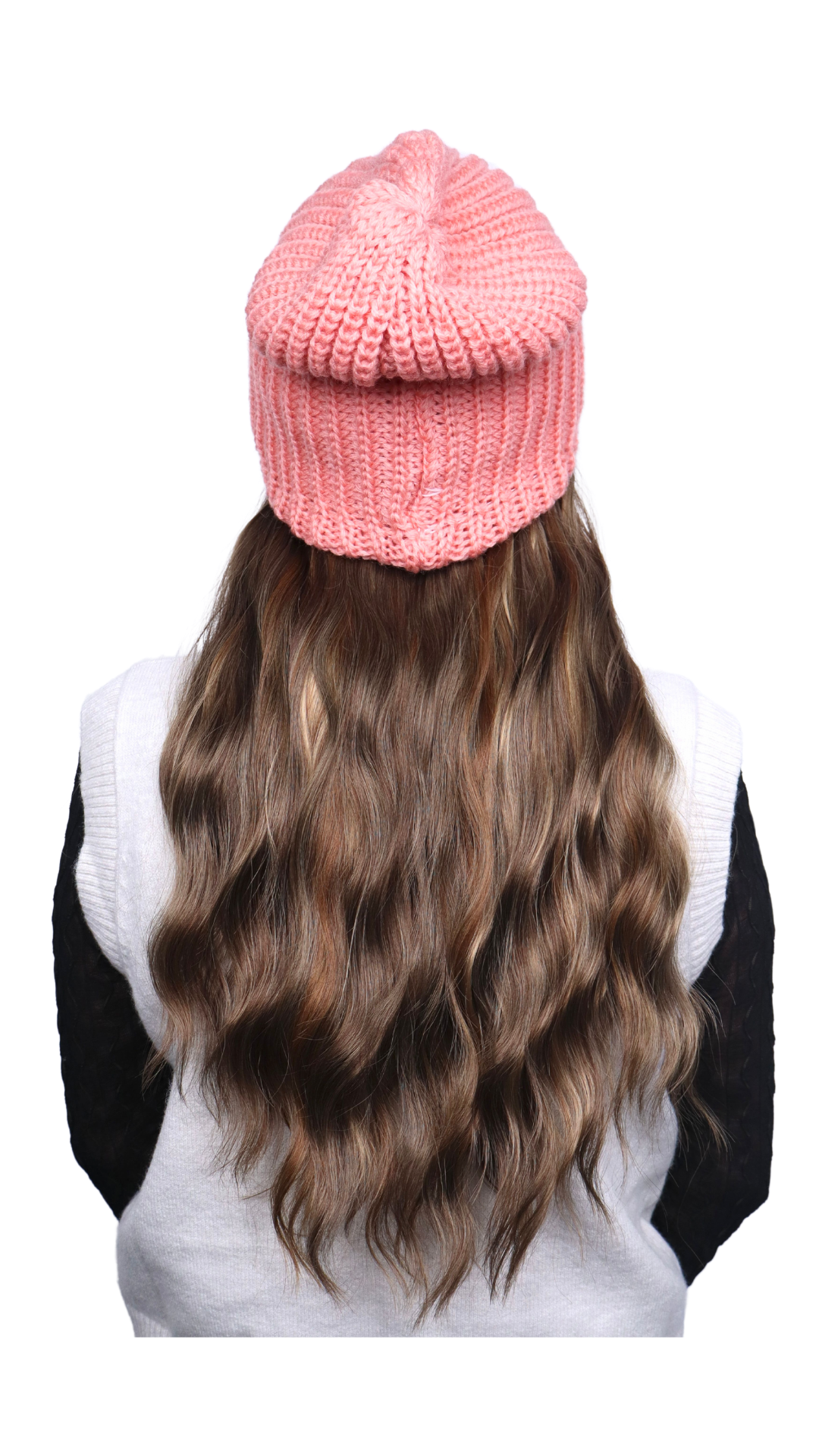 Pink Beanie (Golden Brunette Wavy)