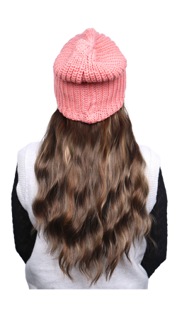 Pink Beanie (Golden Brunette Wavy)