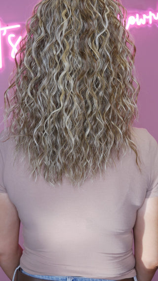 Curly Soft Blonde with Highlights Ponytail